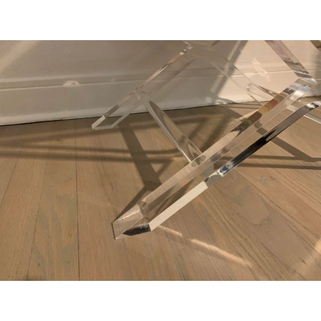 Mid-Century Modern Vintage Lucite X Bench with Tufted Top For Sale - Image 3 of 8