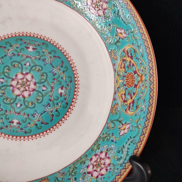 Chinese Ceramic Plate,Qianlong Marked Famille Rose Porcelain Plate Hand Painted Floral Patterns Pattern For Sale - Image 10 of 10