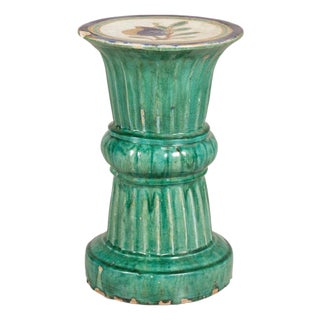 Antique Annamese Green Glazed Ceramic Pedestal with Floral Medallion For Sale