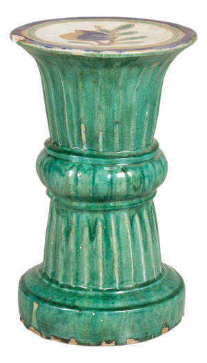 Antique Annamese Green Glazed Ceramic Pedestal with Floral Medallion