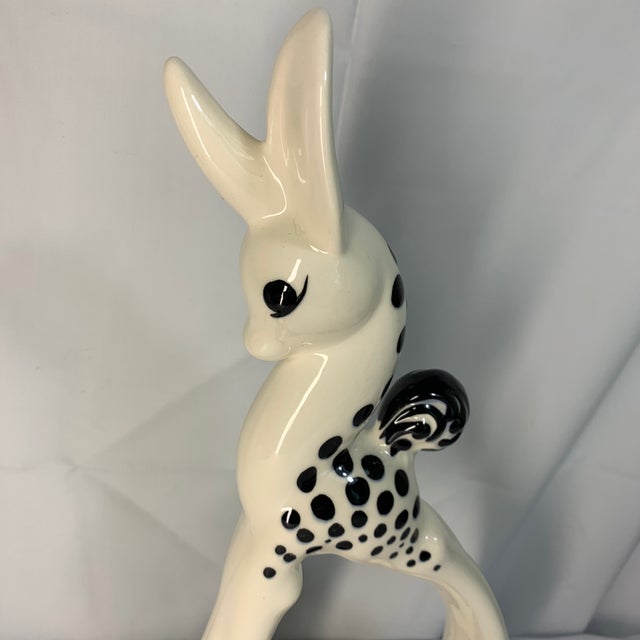 Mid-Century Modern Vintage Mid-Century Modern Black-and-White Spotted Deer/Doe Ceramic Figurine Attributed to Royal Haeger For Sale - Image 3 of 8