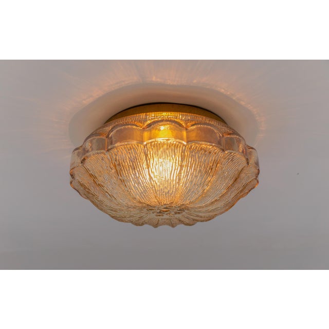 Metal Mid-Century Modern Amber Bubble Glass Flush Mount Lamp, 1960s For Sale - Image 7 of 10