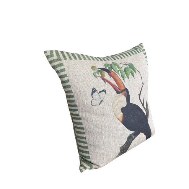 2000 - 2009 Vintage British Colonial Style Linen Toucan Accent Pillow For Sale - Image 5 of 12