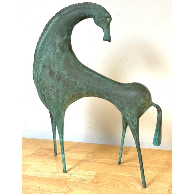 Mid 20th Century Monumental Italian Modernist Patinated Bronze Horse Sculpture, Etruscan Taste For Sale - Image 5 of 12