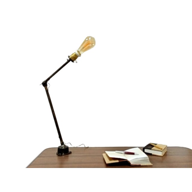 Antique cast iron lamp, flexo style, but versatile to hang on the ceiling, wall or make a base for a flexo. With brass...