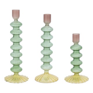 Multicolored Glass Taper Candle Holder (Set of 3) For Sale