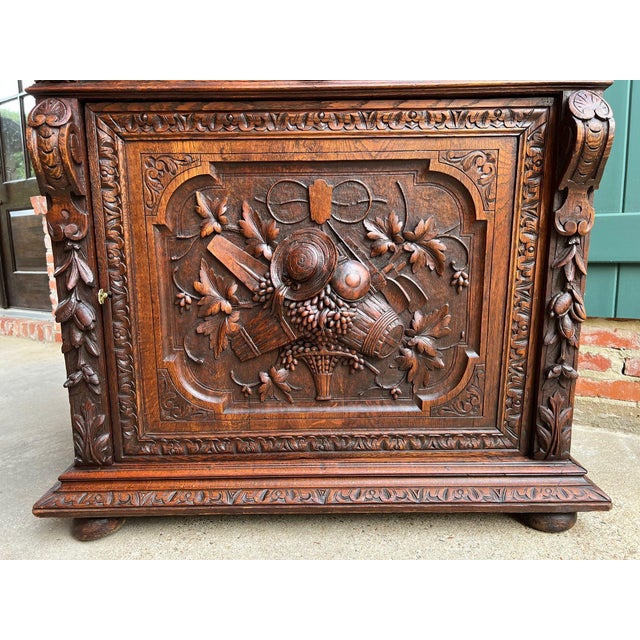 Wood Antique French Wine Cabinet Sideboard Renaissance Revival Carved Oak C1890 For Sale - Image 7 of 18