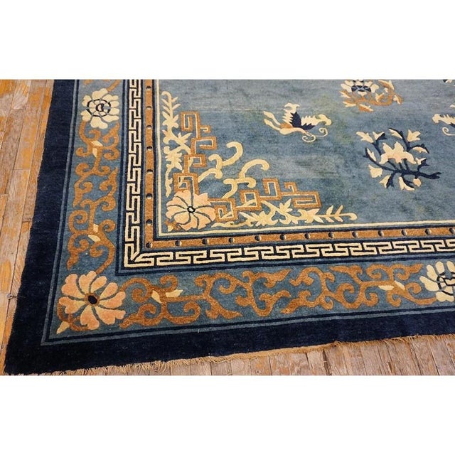 Textile Wool Room Size Antique Medallion Chinese 1880s Knotted Rectangle Blue Peking Rug For Sale - Image 7 of 9