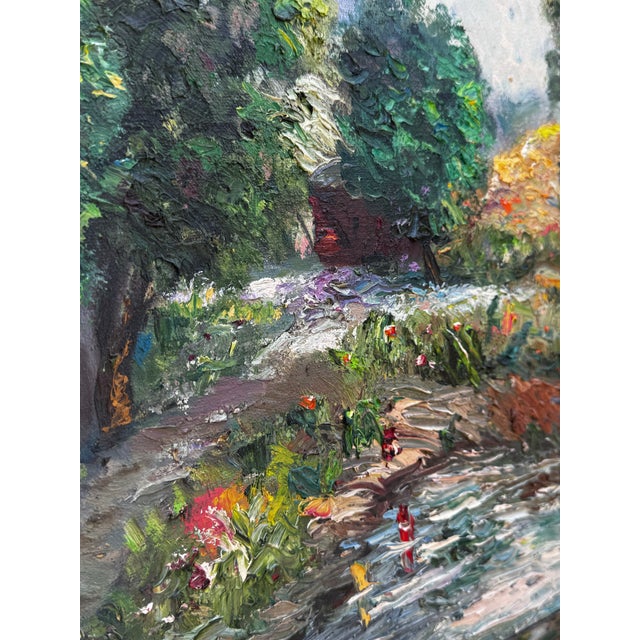 Textile Vintage 1960's Oil Painting French Garden - Unknown Artist For Sale - Image 7 of 8