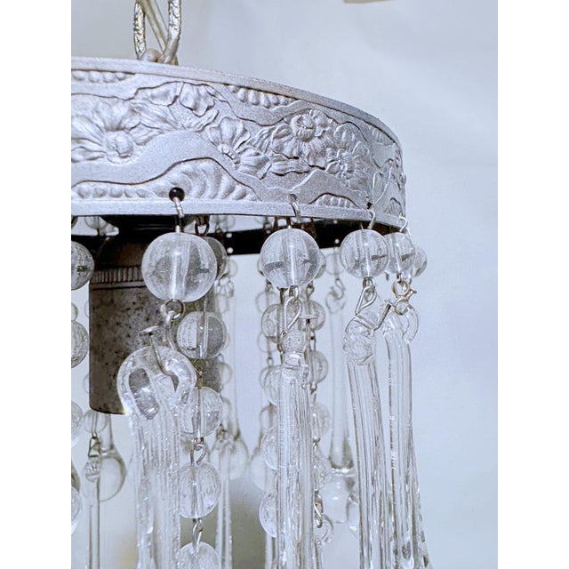 Hollywood Regency Vintage Crystal Upside Down Waterfall Chandelier With Ornate Silver Rim For Sale - Image 3 of 7