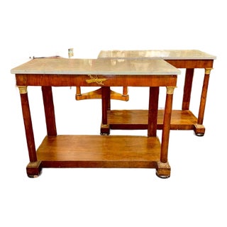 19th Century Pair of Empire Style Italian Walnut Consoles For Sale
