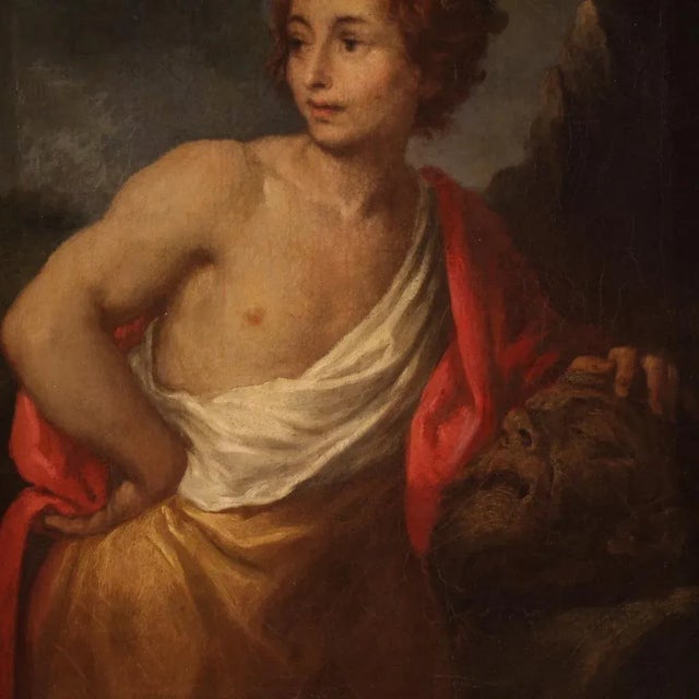 Italian Artist, David with the Head of Goliath, 1670, Oil on Canvas, Framed For Sale - Image 4 of 16