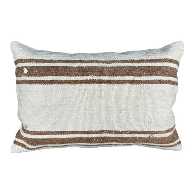Turkish Hemp Pillow Cushion Natural Beige Brown Pillow Cushion Cover 16" x 24" For Sale