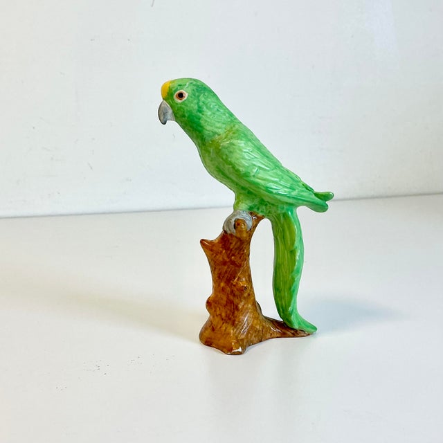 Folk Art 1970s Vintage Boho Chic Coastal Folk Art Ceramic Green Parrot Figurine. For Sale - Image 3 of 16