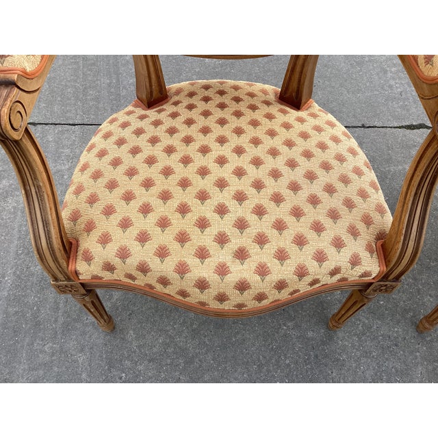 Pair of French Louis XVI Style Arm Chairs For Sale - Image 4 of 7