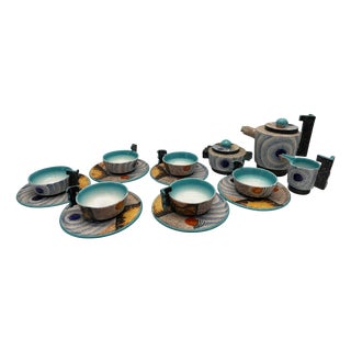 Painted Ceramic Tea Service by Nicolay Dulgheroff for Ceramiche Mazzotti Albisola, 1960s, Set of 15 For Sale