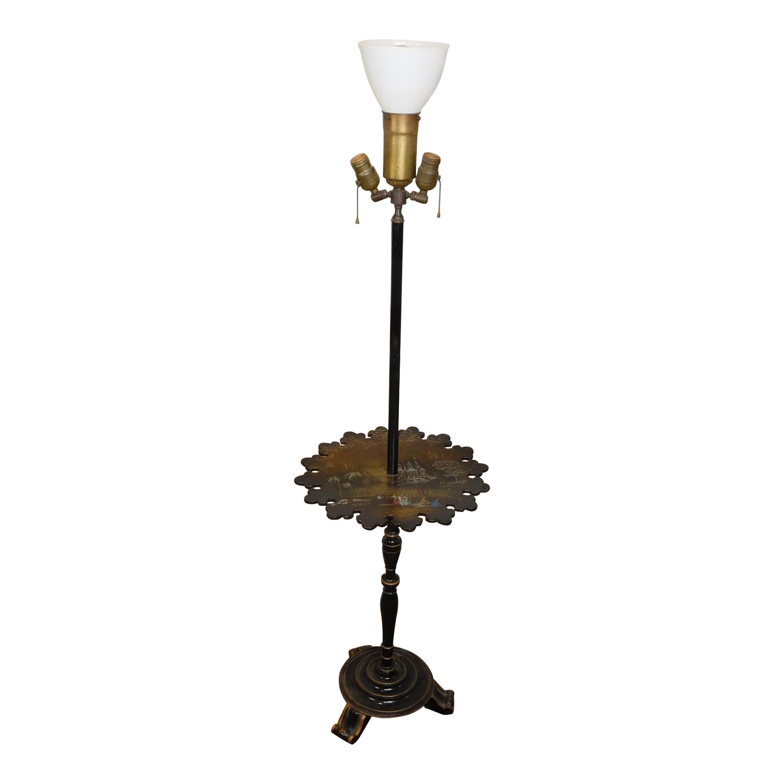 1930s Victorian Papier Mache Mother Of Pearl Inlaid Hand Painted Floor Lamp Chairish