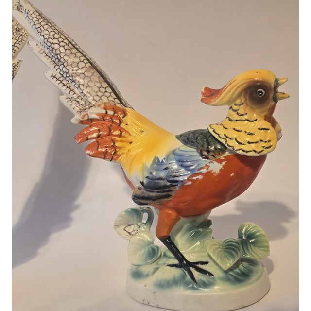 Vintage Folk Art Pheasant Figurines- A Pair For Sale - Image 11 of 18