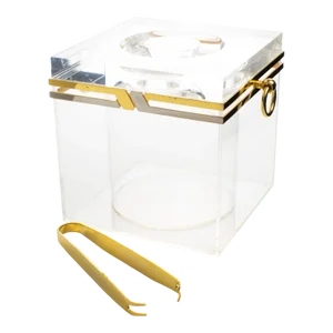 Romeo Rega 1970s Modernist Chrome, Brass, and Lucite Barware Ice Bucket