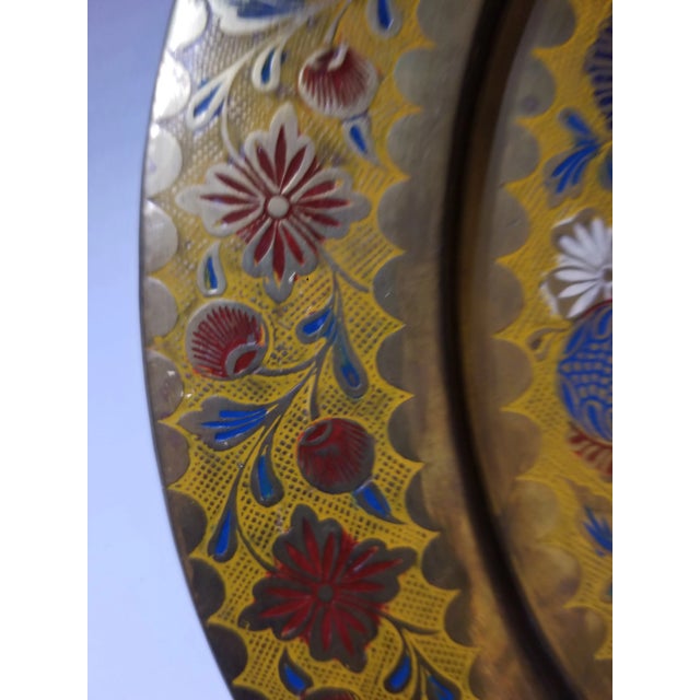 Vintage Engraved and Painted Florals on Brass Tray For Sale - Image 4 of 6
