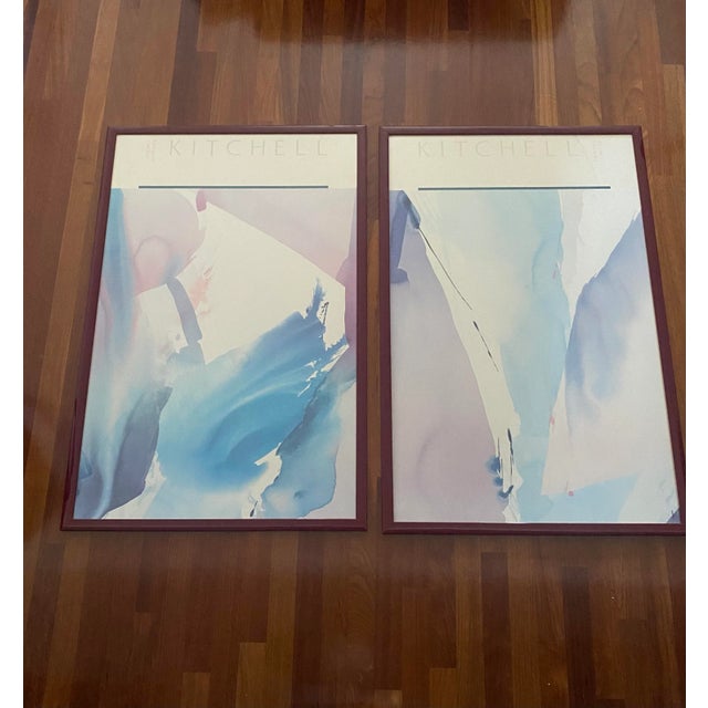 Two large abstract Peter Kitchell Lithographs. Beautiful watercolor pastels of varying shades of blue, pink and purple in...