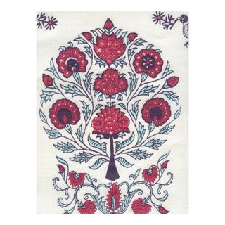 Quadrille Home Couture Kalamkari Allover Red Purple Linen Fabric- 1 Yard For Sale