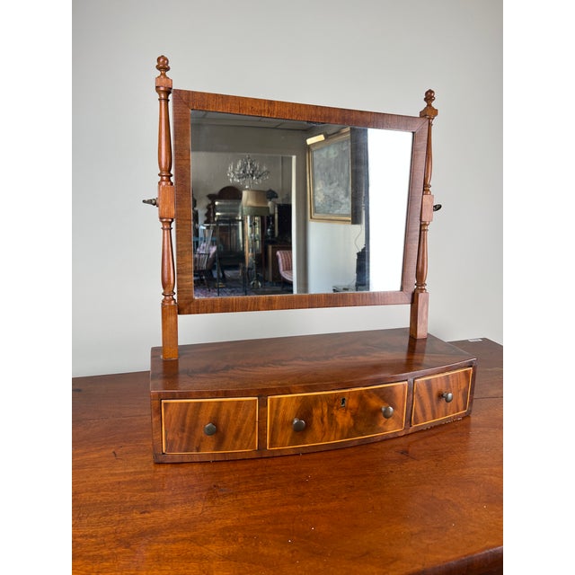 Antique Federal Bow Front Three Drawer Shaving Mirror, Circa 1830 For Sale - Image 13 of 16