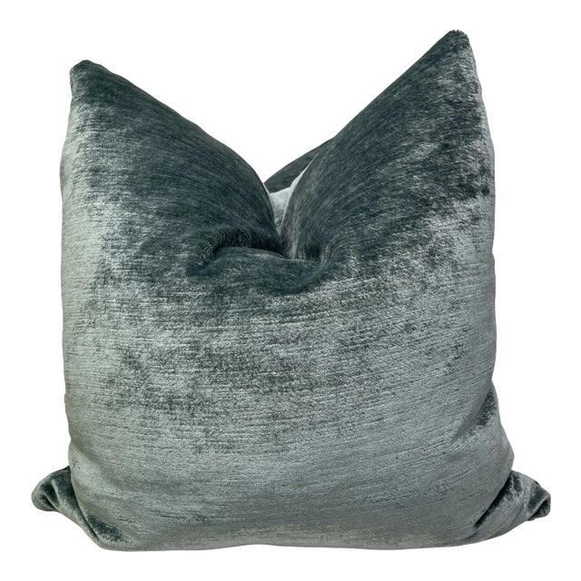 Plush Velvet in Aqua 22” Pillows-Pair For Sale