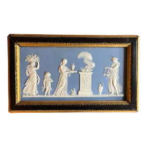 Antique 19th Century Wedgwood Light Blue Jasperware Neoclassical Framed Wall Plaque