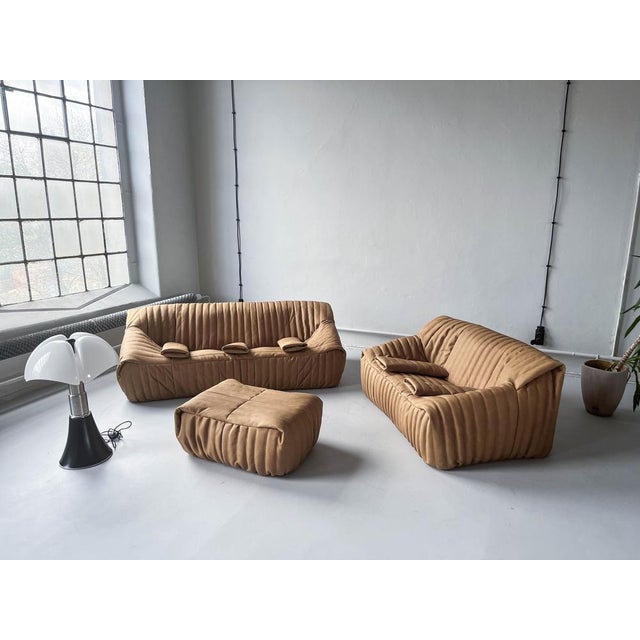 Brown Camel Brown Leather Sandra Sofa Set by Annie Hieronimus for Ligne Roset, 1973, Set of 5 For Sale - Image 8 of 18