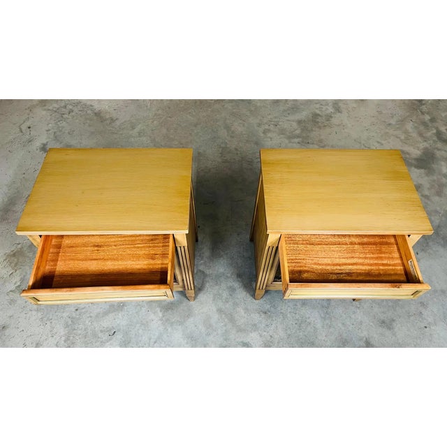 Mid-Century Modern National Furniture Directoire Style Brass Mesh and Beechwood Nightstands For Sale - Image 3 of 10