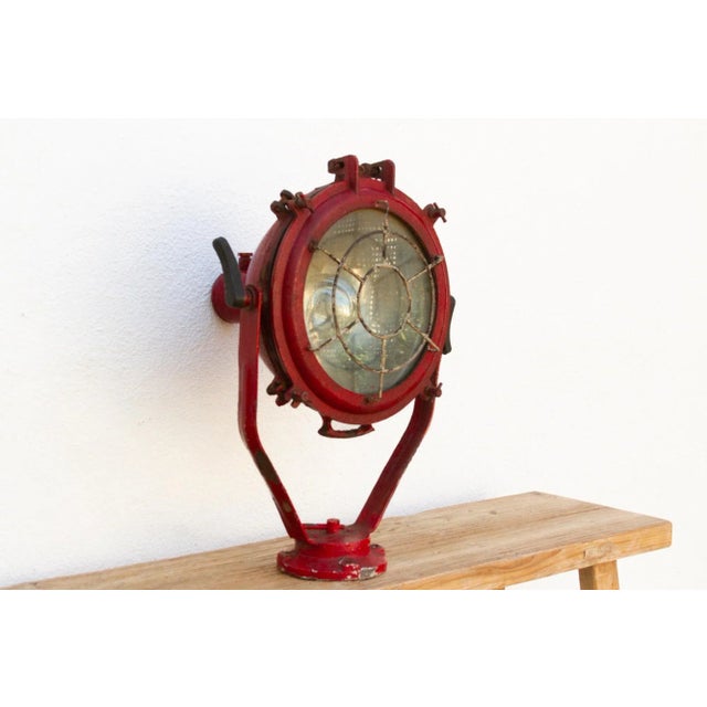 Antique Industrial Red Ship Lantern For Sale - Image 4 of 10