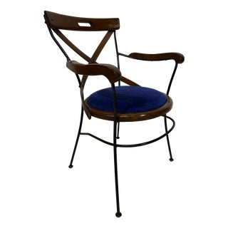 Bistro Armchairs with Blue Velvet Seats by Andy Thornton, England, 1980s For Sale