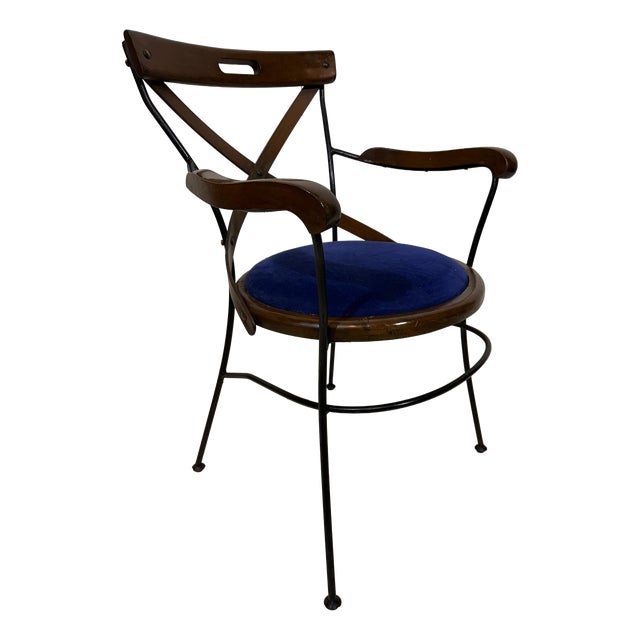 Bistro Armchairs with Blue Velvet Seats by Andy Thornton, England, 1980s For Sale