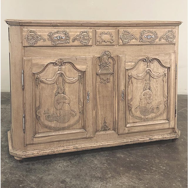 Early 18th Century Belgian Liègeois Régence Period Hand-Carved Stripped Oak Mermaid Buffet For Sale - Image 4 of 18