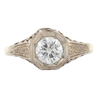 Vintage Estate Diamond Ring, 5mm Round Natural Diamond Solitaire: Solid 14k Gold, Size 6.75 For Sale