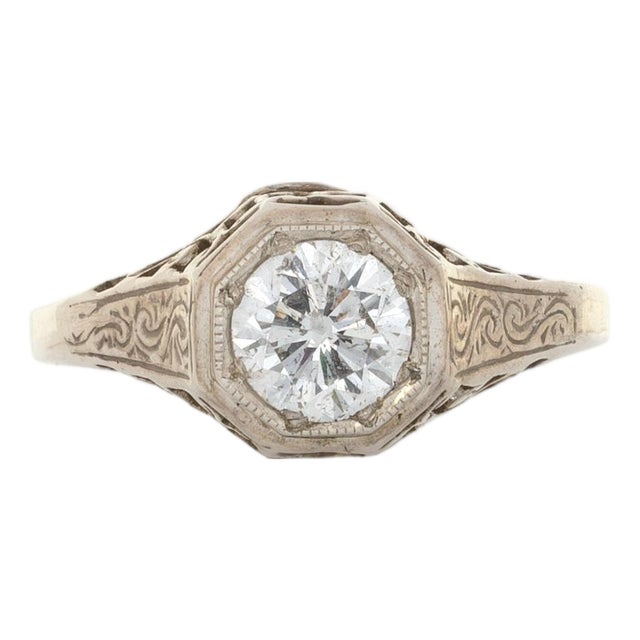 Vintage Estate Diamond Ring, 5mm Round Natural Diamond Solitaire: Solid 14k Gold, Size 6.75 For Sale