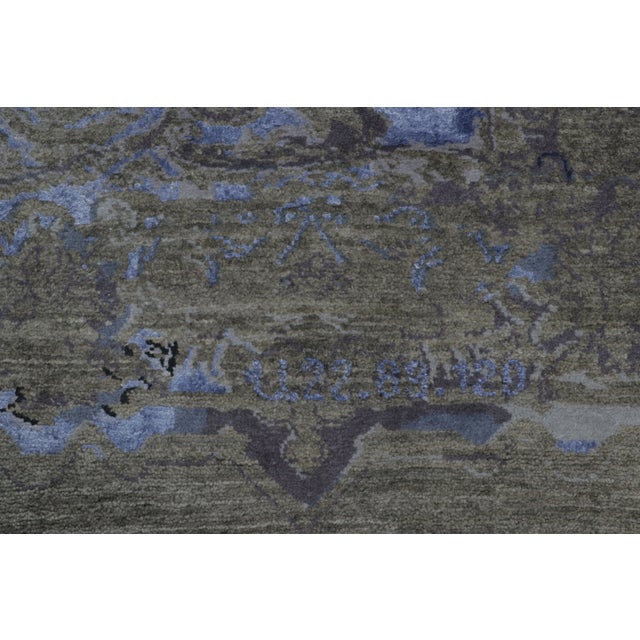 Textile Rug & Kilim’s Distressed Modern Runner With Abstract Florals in Muted Blue & Green For Sale - Image 7 of 10