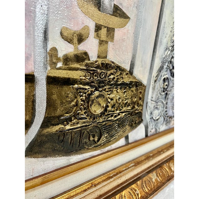 Textile Eliezer Weishoff, Jerusalem Samovar Israeli Judaica Eliezer Weishoff Oil Painting Bezalel Artist, 1973 For Sale - Image 7 of 12