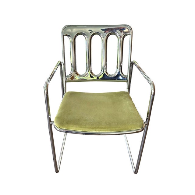 Vintage Mid Century Chromcraft Cantilever Armchairs With Olive Green Upholstery, a Pair Circa 1970 For Sale In Dallas - Image 6 of 12