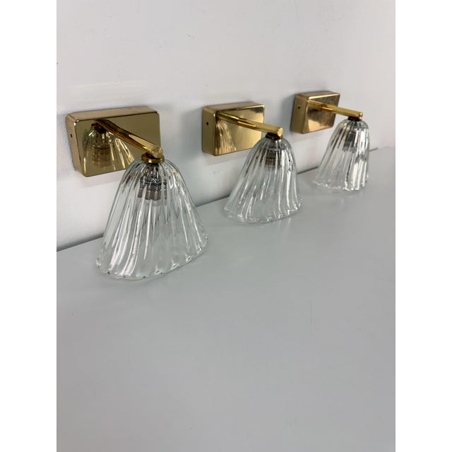 Wall Lamps in Brass and Murano Glass, 1950s, Set of 3 For Sale - Image 14 of 14