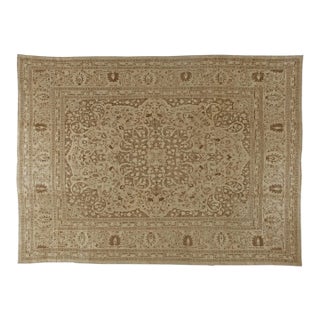 Authentic Persian Tabriz Brown Handmade Wool Rug For Sale