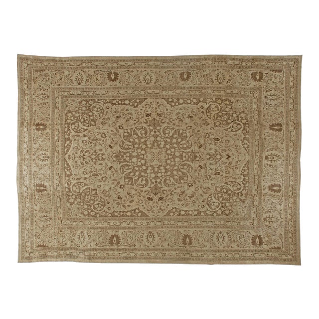 Authentic Persian Tabriz Brown Handmade Wool Rug For Sale