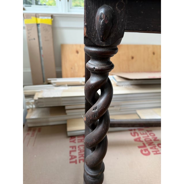 Wood Antique Jacobean Server With Barley Twist Stretcher For Sale - Image 7 of 8