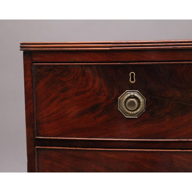 Early 19th Century flame mahogany bowfront chest of drawers of nice proportions, having a lovely figured top with a reeded...