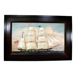 1992 Folk Art Nautical Framed Clipper Ship Art From the Workshops of David T. Smith For Sale