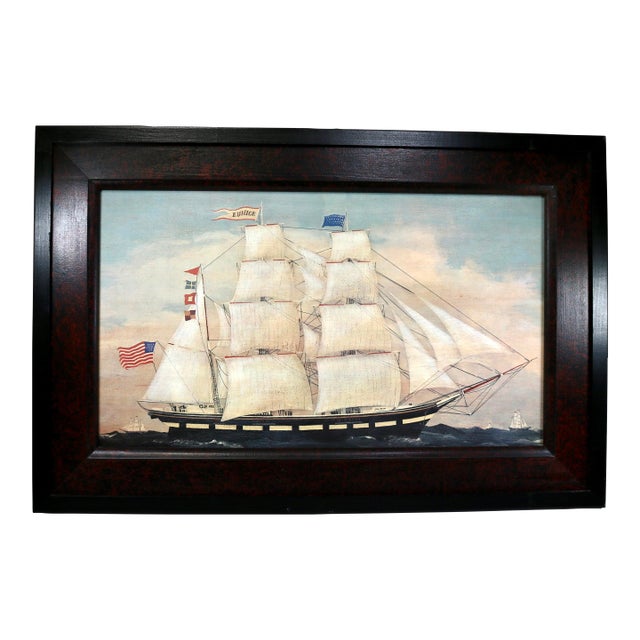 1992 Folk Art Nautical Framed Clipper Ship Art From the Workshops of David T. Smith For Sale