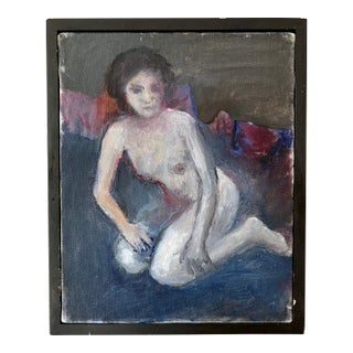 Vintage Figurative Female Nude Oil Painting on Canvas, Framed For Sale