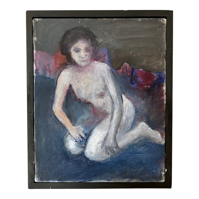 Vintage Figurative Female Nude Oil Painting on Canvas, Framed For Sale