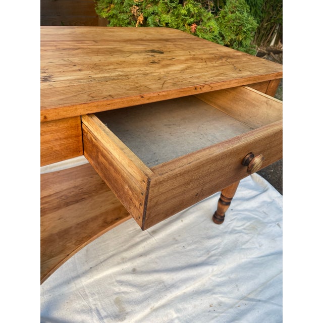 Wood Antique American Farmhouse Work Table With Drawer, Turned Legs For Sale - Image 7 of 10